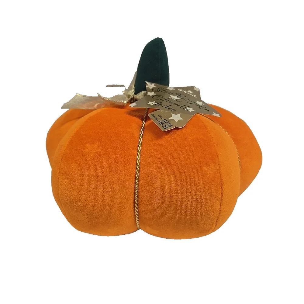 Hallmark Fall Decor Star Embossed Stuffed Pumpkin with Gold Braiding Accents 10